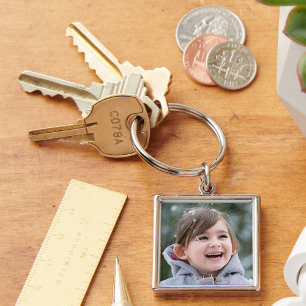 Creëer Make Custom Photo Text Square Metal Keyring Sleutelhanger