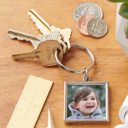 Creëer Make Custom Photo Text Square Metal Keyring Sleutelhanger