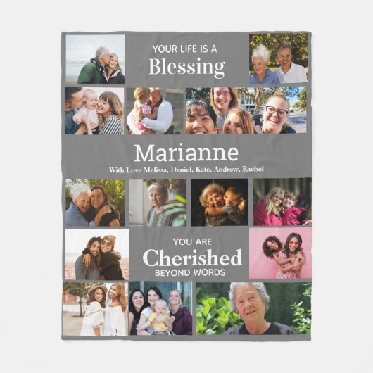 Creëer Oma 16 Fotocollage Elegant Keepsake Fleece Deken (Voorkant)