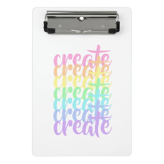 "Creëer" Pastel Rainbow Words Mini Klembord (Voorkant)