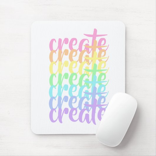 "Creëer" Pastel Rainbow Words Muismat (Met muis)