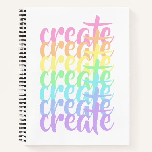 "Creëer" Pastel Rainbow Words Notitieboek (Voorkant)