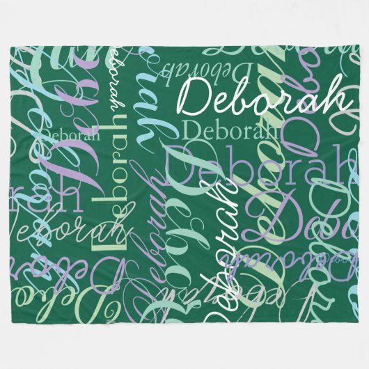 Creëer Personalized Name Typography donkergroen Fleece Deken (Voorkant (Horizontaal))