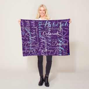 Creëer Personalized Name Typography Paarse Fleece Deken