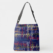 Creëer Persoonlijke kleurnaam Blauwe typografie Crossbody Tas (Achterkant)