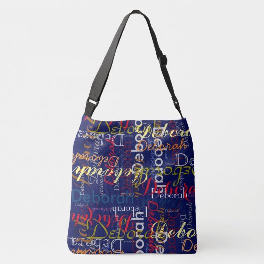 Creëer Persoonlijke kleurnaam Blauwe typografie Crossbody Tas (Achterkant)