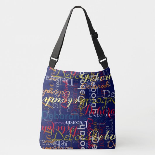 Creëer Persoonlijke kleurnaam Blauwe typografie Crossbody Tas (Voorkant)
