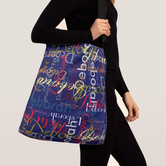 Creëer Persoonlijke kleurnaam Blauwe typografie Crossbody Tas (Dichtbij)
