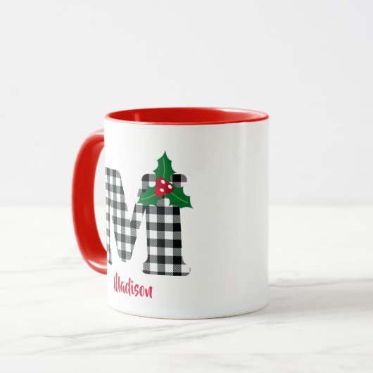 Creëer Persoonlijke naam Initiaal M Kerstmis Mok (Voorkant links)