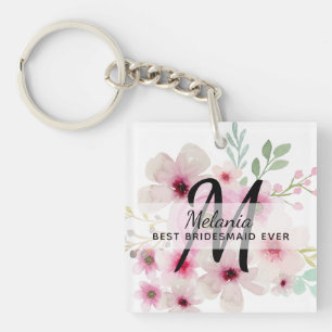 Creëer PINK BLUSH FLORAL BOHO BridalParty Gift Sleutelhanger