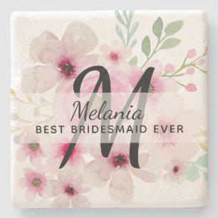 Creëer PINK BLUSH FLORAL BOHO BridalParty Gift Stenen Onderzetter