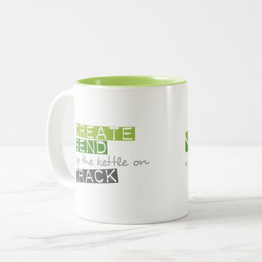 Creëer Send Kettle Track Tweekleurige Koffiemok (Voorkant links)