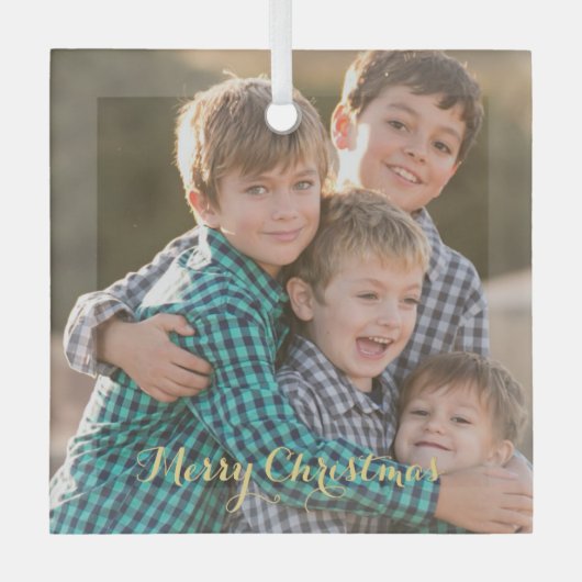 Creëer serie Foto Elegant Gold Script Kerstmis Glas Ornament (Voorkant)