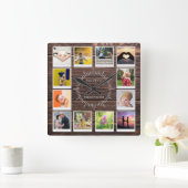 Creëer U bezit Foto Collage Rustic Wood Farmhouse Vierkante Klok (Huis)