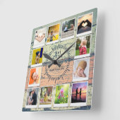 Creëer U bezit Foto Collage Rustic Wood Farmhouse Vierkante Klok (Hoek)