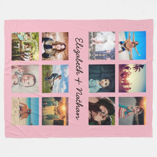 Creëer Uw Aangepast 12 Foto Collage Familie Roze Fleece Deken (Voorkant (Horizontaal))