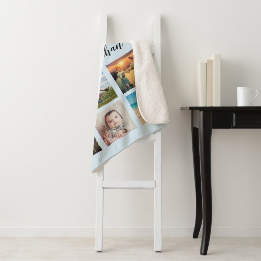 Creëer Uw Aangepast 12-serie Foto Collage Blue Sherpa Deken (In situ)