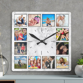 Creëer Uw Aangepast fotocollage Elegant Marble Vierkante Klok
