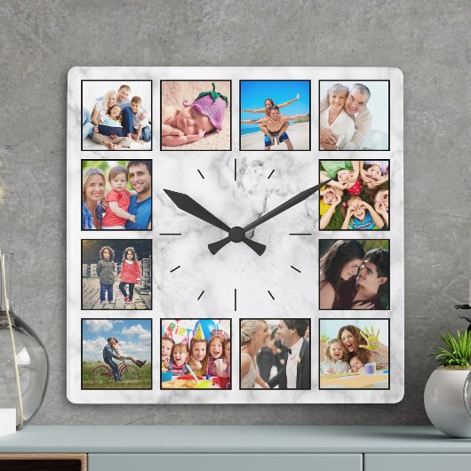 Creëer Uw Aangepast fotocollage Elegant Marble Vierkante Klok