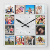 Creëer Uw Aangepast fotocollage Elegant Marble Vierkante Klok (Voorkant)