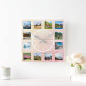 Creëer Uw Aangepaste Foto Collage Rustic Natuur Sq Vierkante Klok (Huis)