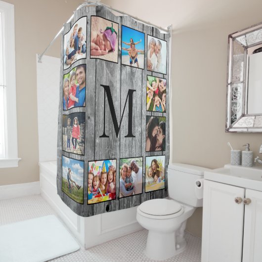 Creëer Uw aangepaste fotocollage Rustic Farmhouse Douchegordijn (In situ)