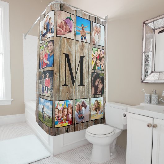 Creëer Uw aangepaste fotocollage Rustic Farmhouse Douchegordijn (In situ)