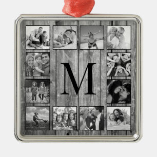 Creëer Uw aangepaste fotocollage Rustic Farmhouse Metalen Ornament