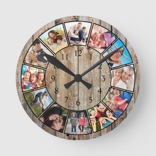 Creëer Uw aangepaste fotocollage Rustic Farmhouse Ronde Klok (Voorkant)