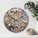 Creëer Uw aangepaste fotocollage Rustic Farmhouse Ronde Klok<br><div class="desc">Creëer uw eigen persoonlijke 12 foto's Instagram fotocollage muurklok met uw aangepaste afbeeldingen op een roerige houten plank-achtergrond in de stijl van een boerderij. Voeg uw favoriete foto's, design of kunstwerken toe aan iets echt unieks te creëer. U kunt gemakkelijk meer tekst of afbeeldingen toevoegen, doopvonten en achtergrond aanpassen. Behandel...</div>