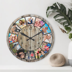 Creëer Uw aangepaste fotocollage Rustic Farmhouse Ronde Klok
