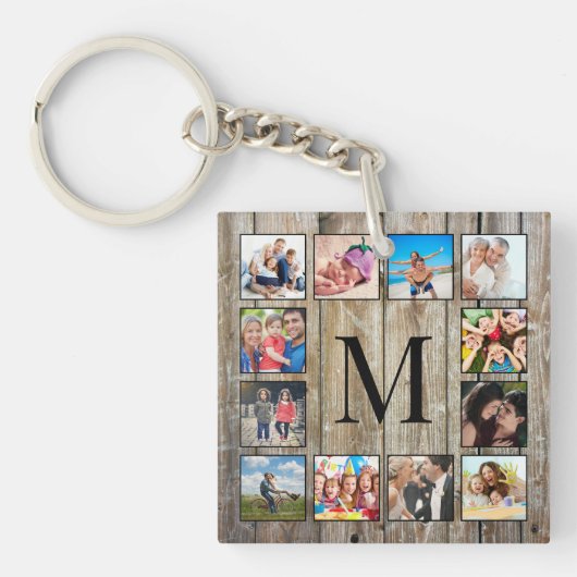 Creëer Uw aangepaste fotocollage Rustic Farmhouse Sleutelhanger (voorkant)