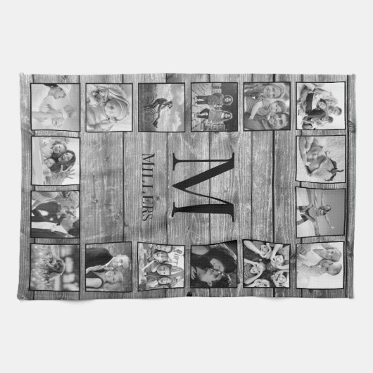 Creëer Uw aangepaste fotocollage Rustic Farmhouse Theedoek (Horizontaal)