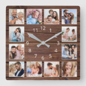 Creëer Uw aangepaste fotocollage Rustic Farmhouse Vierkante Klok (Voorkant)