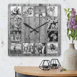 Creëer Uw aangepaste fotocollage Rustic Farmhouse Vierkante Klok