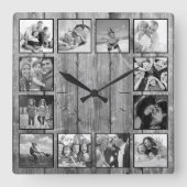 Creëer Uw aangepaste fotocollage Rustic Farmhouse Vierkante Klok (Voorkant)