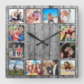 Creëer Uw aangepaste fotocollage Rustic Farmhouse Vierkante Klok (Voorkant)