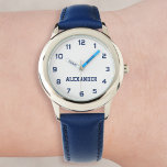 Creëer Uw aangepaste naam Aangepaste boys Blauw Horloge<br><div class="desc">Creëer je eigen gepersonaliseerde meisjes maken een leuke blauwe riem, een roestvrij stalen polshorloge. Om deze sjabloon van het ontwerp uit te geven, geef eenvoudig de tekstgebieden uit zoals hierboven getoond. U kunt zelfs meer tekst of afbeeldingen toevoegen, lettertypen en kleuren aanpassen. Ga je gang, creëer een prachtig, aangepast horloge...</div>