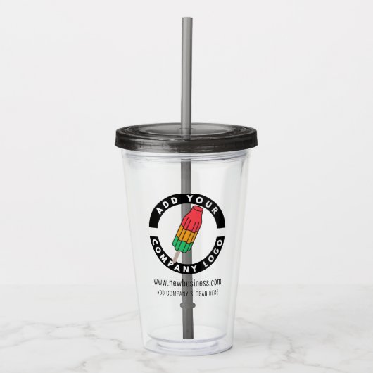 Creëer Uw Business Logo Website Adres Slogan Acryl Drinkbeker (Voorkant)