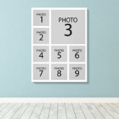 Creëer uw collage Aangepaste sjabloon 9 FOTO Canvas Afdruk (Insitu (Houten vloer))