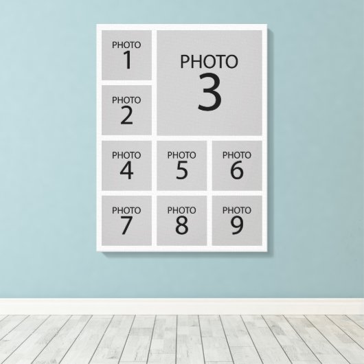 Creëer uw collage Aangepaste sjabloon 9 FOTO Canvas Afdruk (Insitu (Houten vloer))