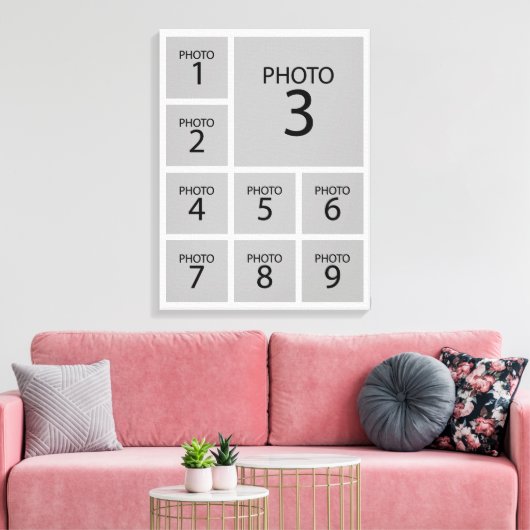 Creëer uw collage Aangepaste sjabloon 9 FOTO Canvas Afdruk (Insitu (Woonkamer))