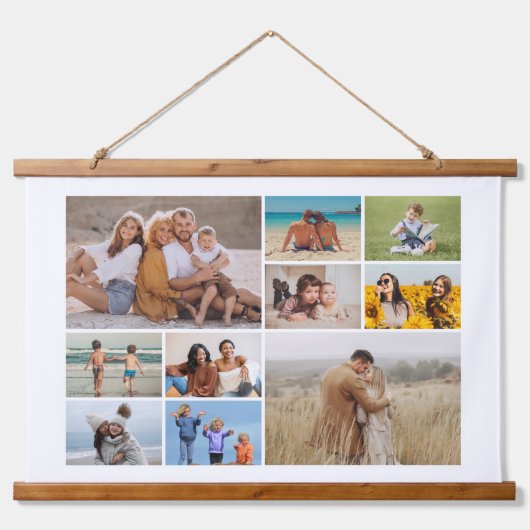 Creëer Uw eigen 10 fotocollage Hangend Wandkleed (Voorkant)