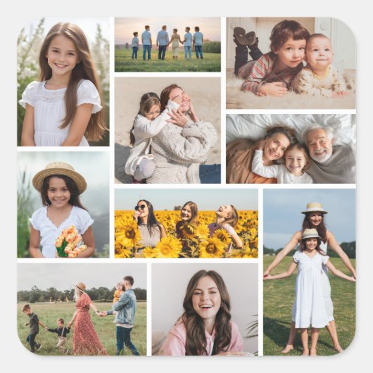 Creëer Uw eigen 10 fotocollage Vierkante Sticker (Voorkant)