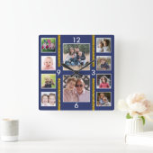 Creëer Uw eigen 10-serie Foto Collage Blue Vierkante Klok (Huis)
