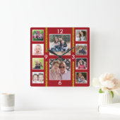 Creëer Uw eigen 10-serie Foto Collage Red Vierkante Klok (Huis)