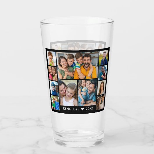 Creëer uw eigen 11 foto collage familienaam glas (Achterkant)
