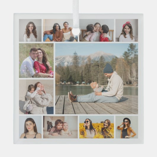 Creëer Uw eigen 11-fotocollage Glas Ornament (Voorkant)