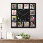 Creëer Uw Eigen 12 Familie Kinder Fotocollage Zwar Vierkante Klok<br><div class="desc">Creëer je eigen foto-collage muurklok met 12 van je favoriete afbeeldingen. De foto-lijst klok helpt je je speciale momenten te koesteren en maakt ook een doordacht geschenk voor ouders,  grootouders en vrienden. De gepersonaliseerde familieklok maakt het voor alle gelegenheden een perfect cadeau.</div>