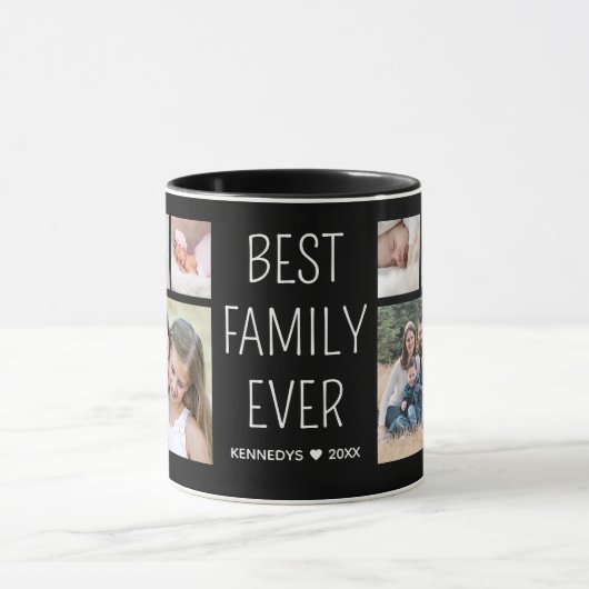 Creëer Uw eigen 12 foto Beste familie ooit Zwart Mok (Midden)